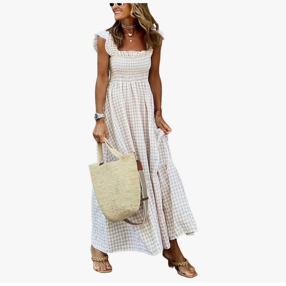 Khaki Gingham Maxi Dress